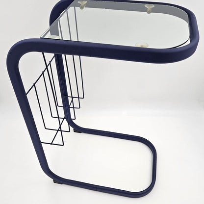 Refurbished Enameled Brass and Glass Magazine Rack Accent Side Table 1960s, view 6 of 10