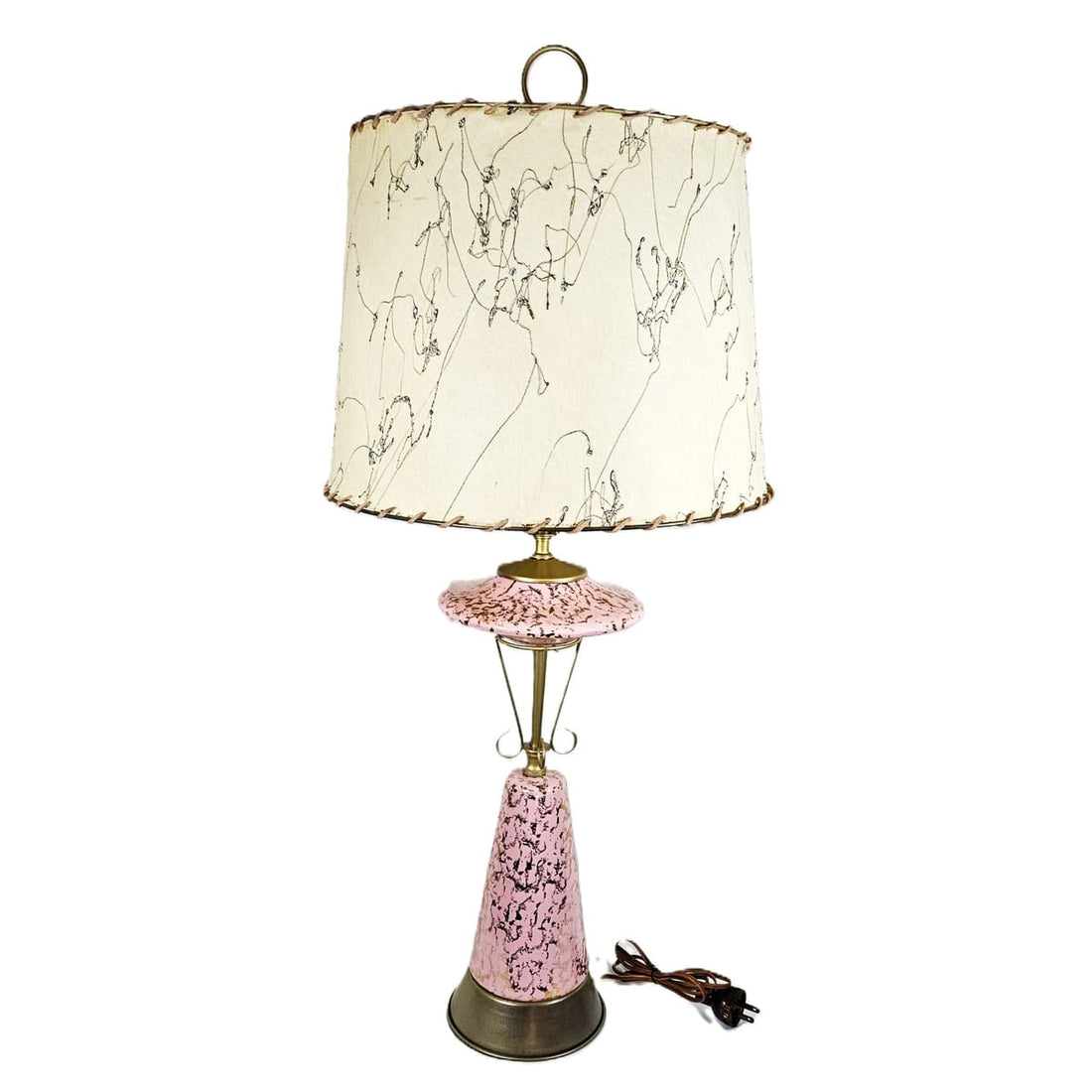 MCM Retro Atomic Lamp Lighting MCM Retro Atomic Large Pink &amp; Gold Ceramic + Brass Table Lamp Orig Shade