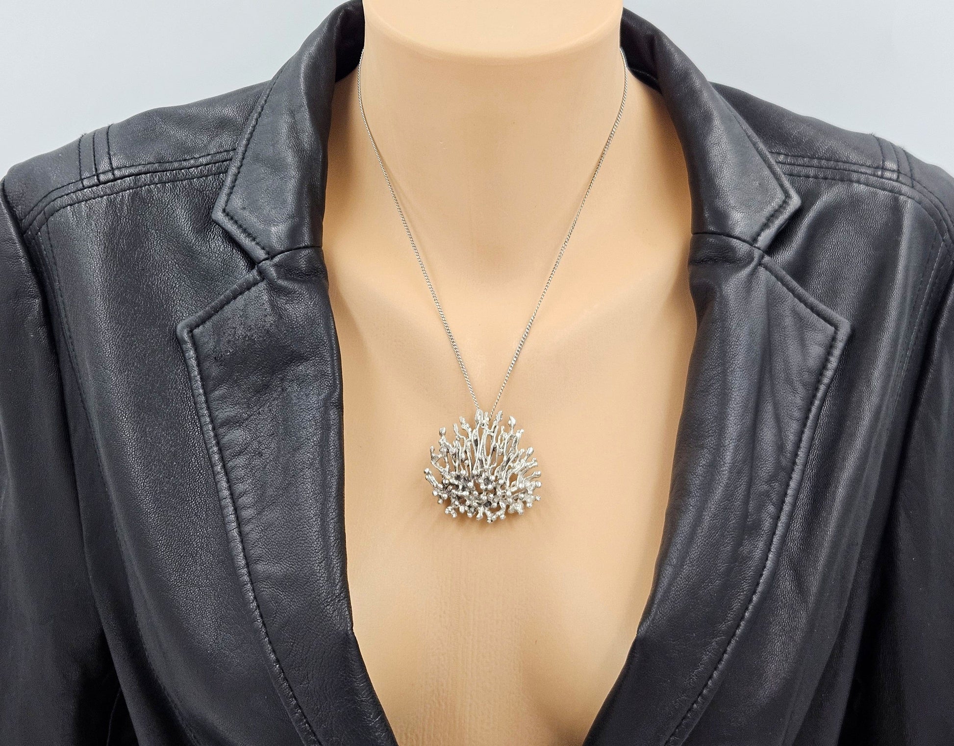 MCM Sterling Artisan Brooch Jewelry 925 Silver Abstract Brutalist 3D Pin/Pendant Necklace