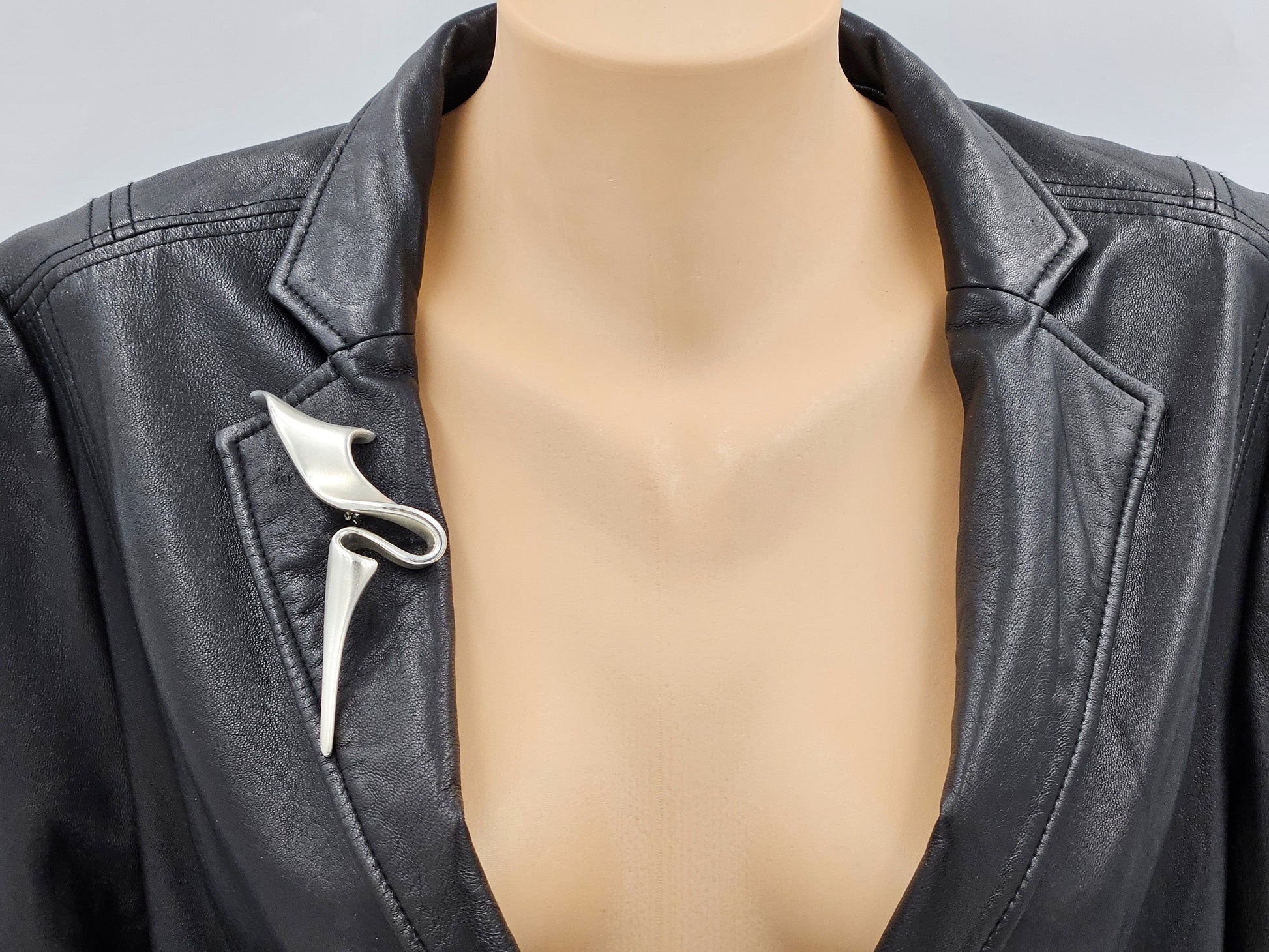 MCM Sterling Artisan Brooch Jewelry 925 Silver Abstract Mod Brooch 4"L 17.2g