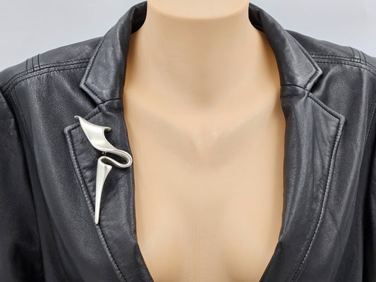 MCM Sterling Artisan Brooch Jewelry 925 Silver Abstract Mod Brooch 4"L 17.2g