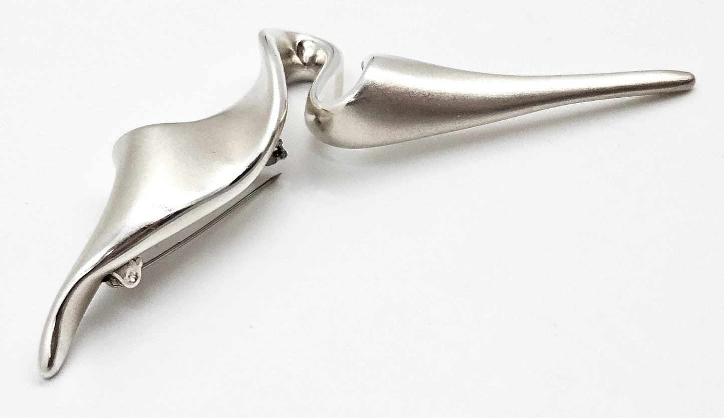 MCM Sterling Artisan Brooch Jewelry 925 Silver Abstract Mod Brooch 4"L 17.2g