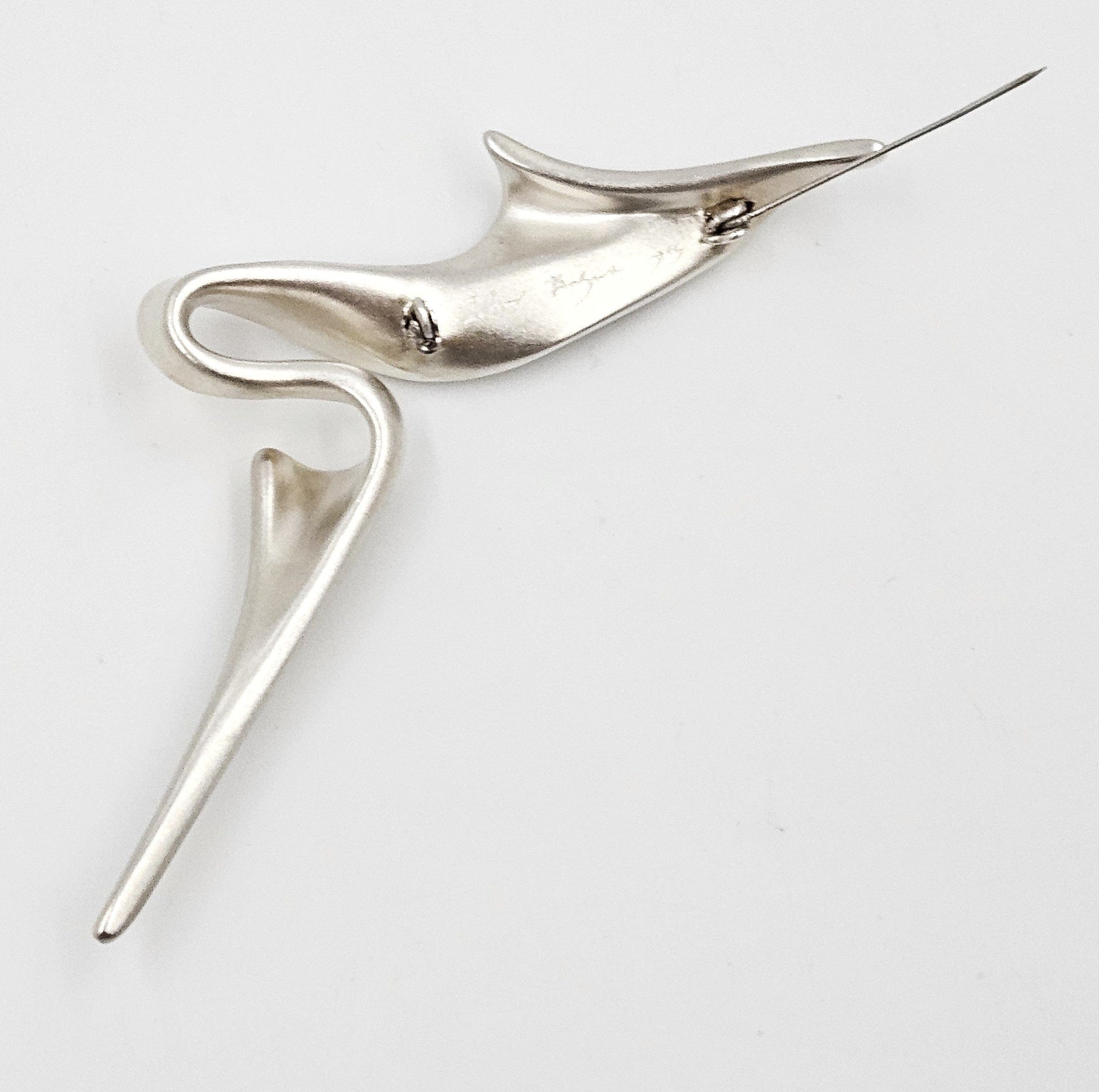 MCM Sterling Artisan Brooch Jewelry 925 Silver Abstract Mod Brooch 4"L 17.2g