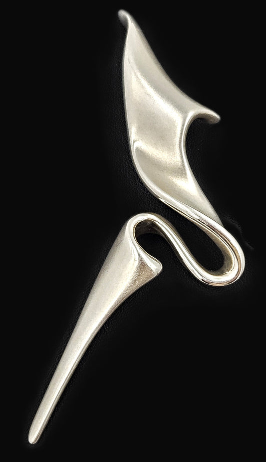 MCM Sterling Artisan Brooch Jewelry 925 Silver Abstract Mod Brooch 4"L 17.2g