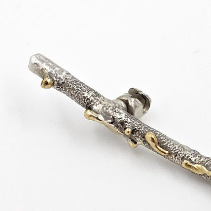 MCM Sterling Artisan Brooch Jewelry Artisan Signed Sterling w/ 24k Gold Accents Modernist Twig Branch Brooch