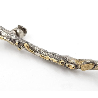 MCM Sterling Artisan Brooch Jewelry Artisan Signed Sterling w/ 24k Gold Accents Modernist Twig Branch Brooch