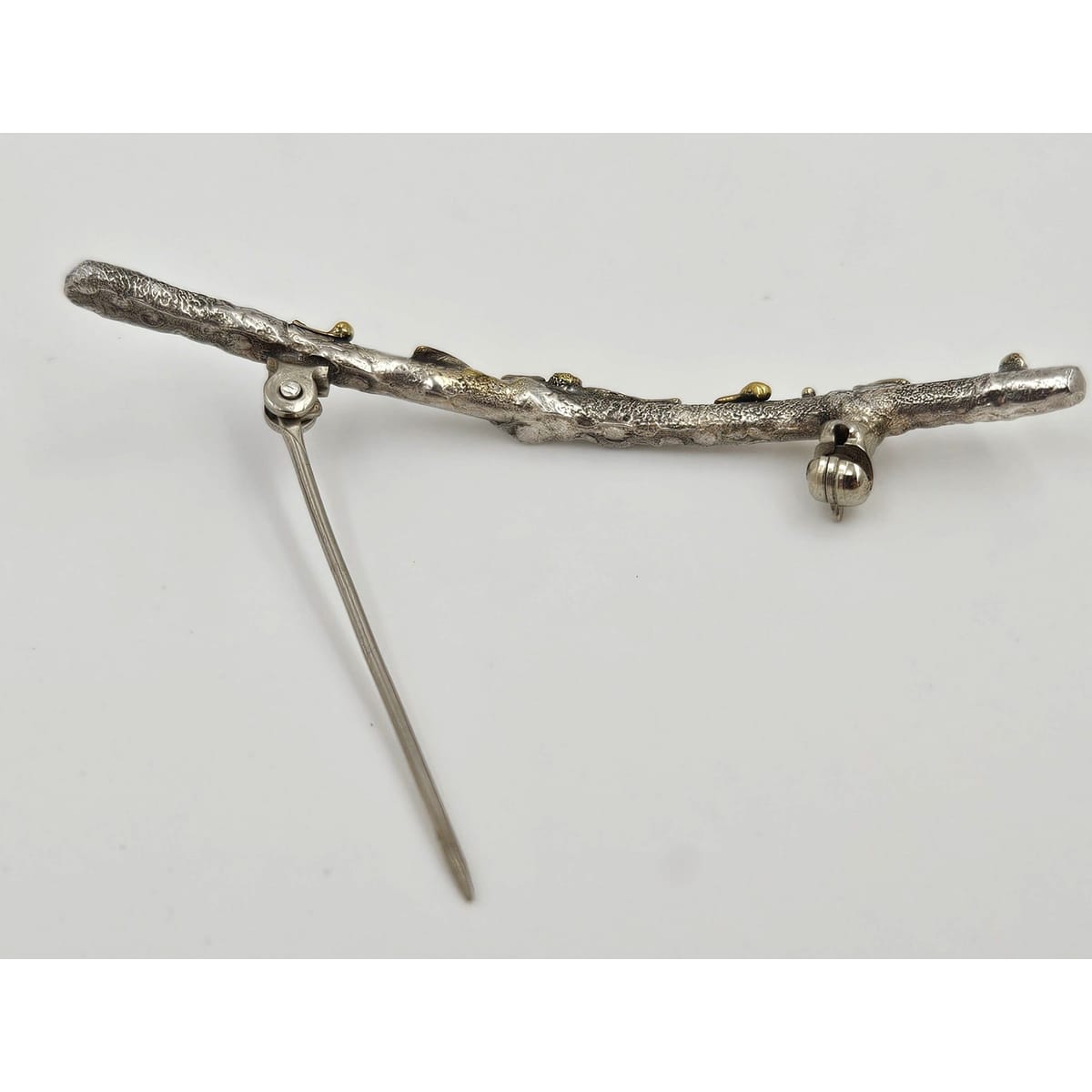 MCM Sterling Artisan Brooch Jewelry Artisan Signed Sterling w/ 24k Gold Accents Modernist Twig Branch Brooch