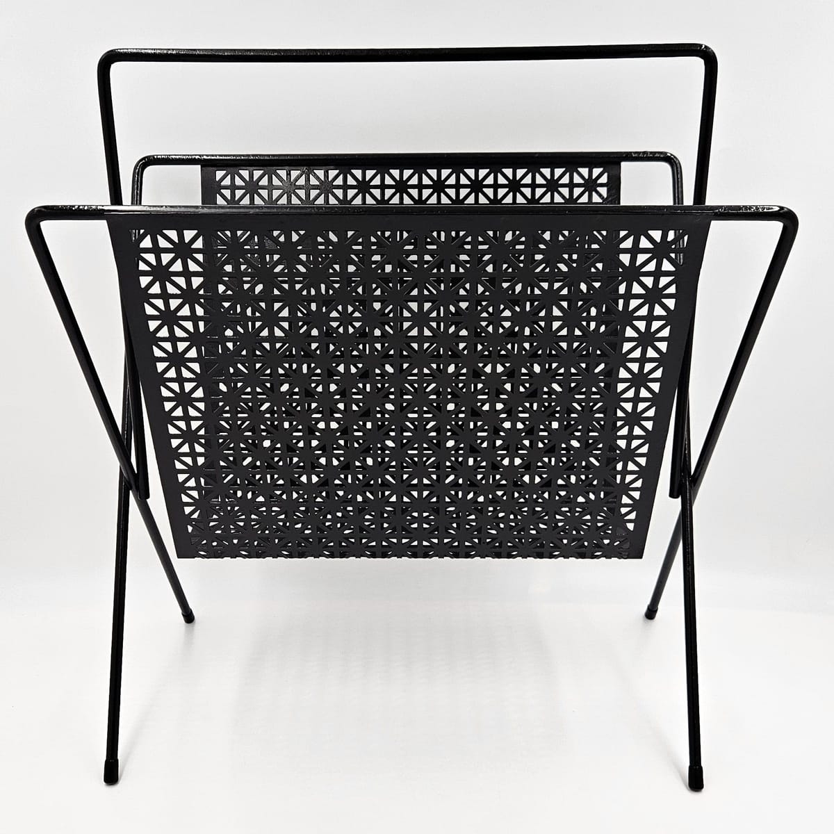 MCM Wrought Iron Rack Magazine Rack Mid Century Modern Black Wrought Iron Magazine LPs Records Holder C. 1950s