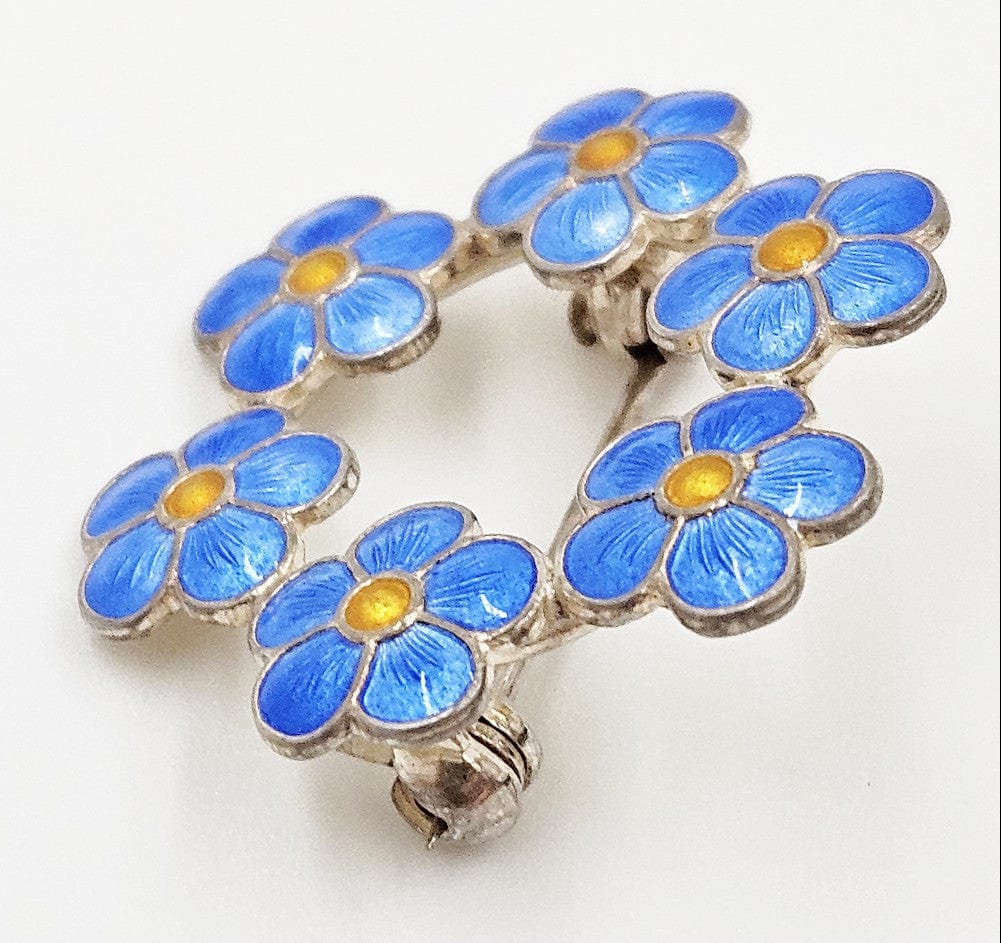 Meka Jewelry Meka Denmark Gilt Sterling Guilloche Enamel Forget Me Not Flowers Brooch