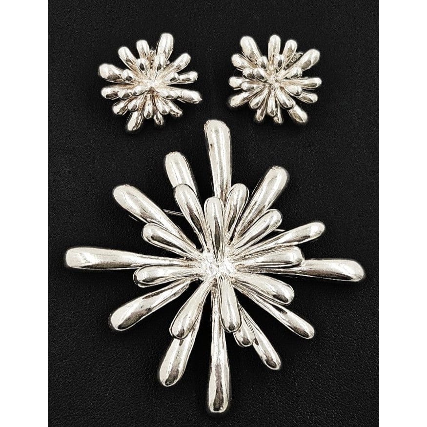 MFA Jewelry MFA Modernist Sterling Starburst Flower Brooch Earrings Set