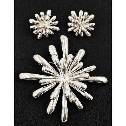 MFA Jewelry MFA Modernist Sterling Starburst Flower Brooch Earrings Set