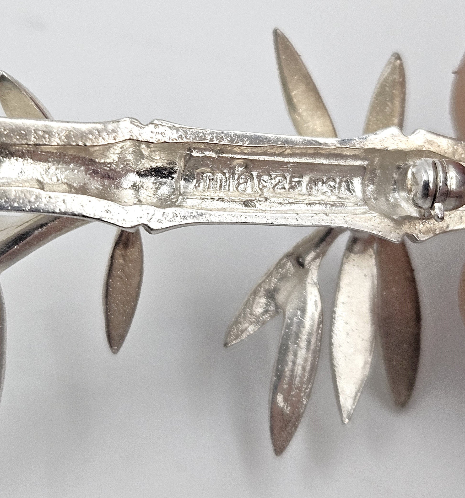 MFA USA Jewelry Vintage MMA Modernist Sterling Silver Bamboo Stalk and Leaves Brooch