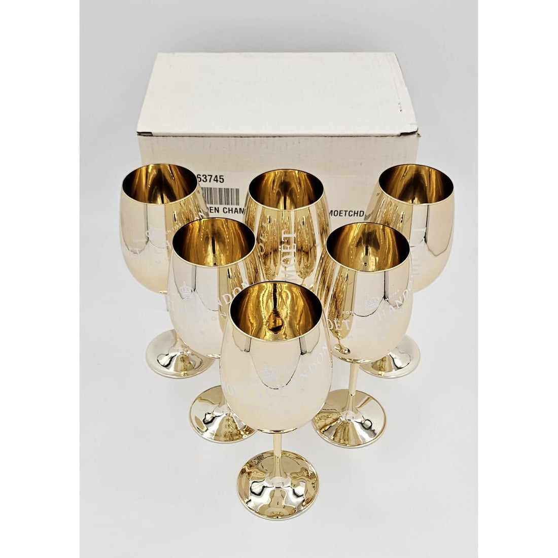 Moet Chandon Barware NOS Gold Crystal Glass Moët &amp; Chandon Wine Water Champagne Goblets IOB