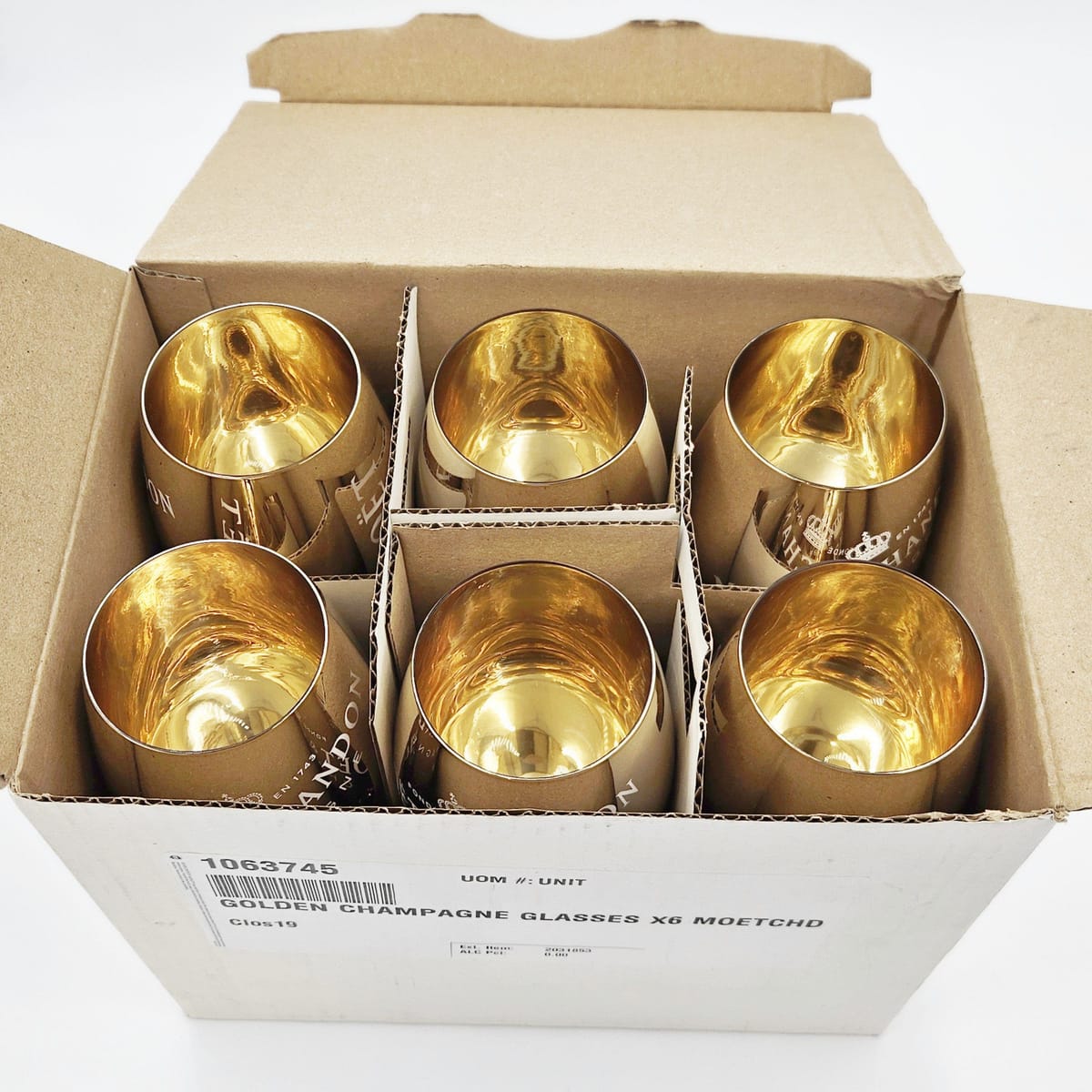 Moet Chandon Barware NOS Gold Crystal Glass Moët &amp; Chandon Wine Water Champagne Goblets IOB