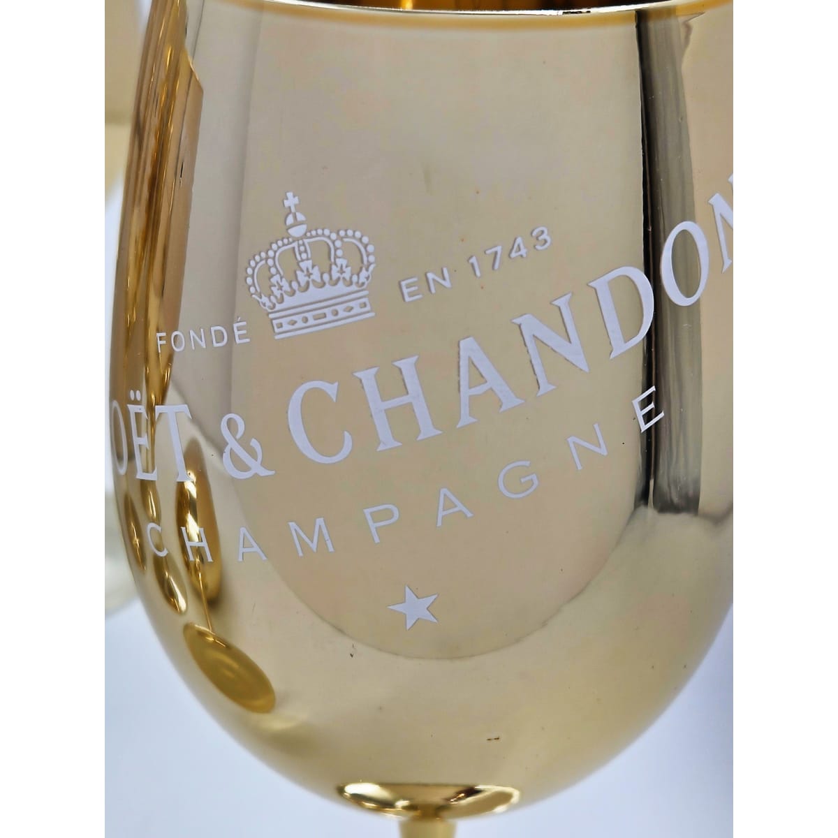 Moet Chandon Barware NOS Gold Crystal Glass Moët &amp; Chandon Wine Water Champagne Goblets IOB
