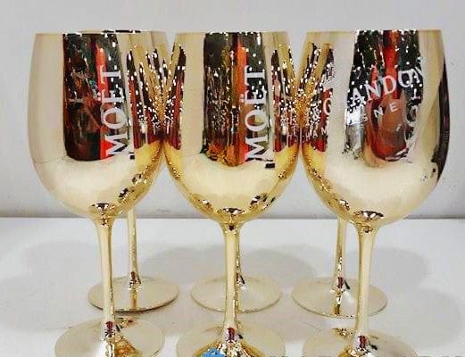 Moet Chandon Barware NOS Gold Crystal Glass Moët & Chandon Wine Water Champagne Goblets IOB