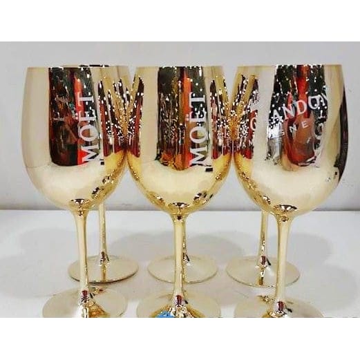 Moet Chandon Barware NOS Gold Crystal Glass Moët &amp; Chandon Wine Water Champagne Goblets IOB