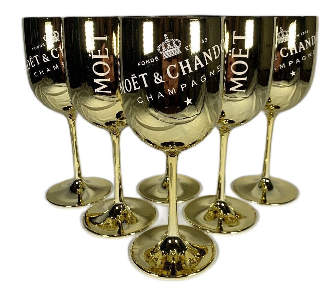 Moet Chandon Barware NOS Gold Crystal Glass Moët & Chandon Wine Water Champagne Goblets IOB