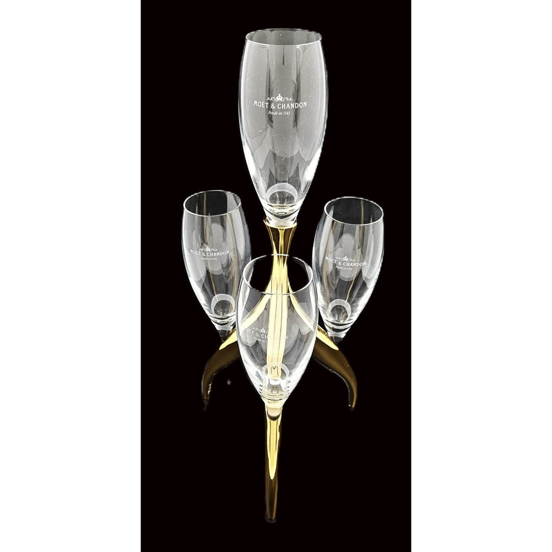 Moet Chandon Barware Rare Moët Chandon Philippe Di Meo Crystal Flutes Candelabra Stand Set 1990s