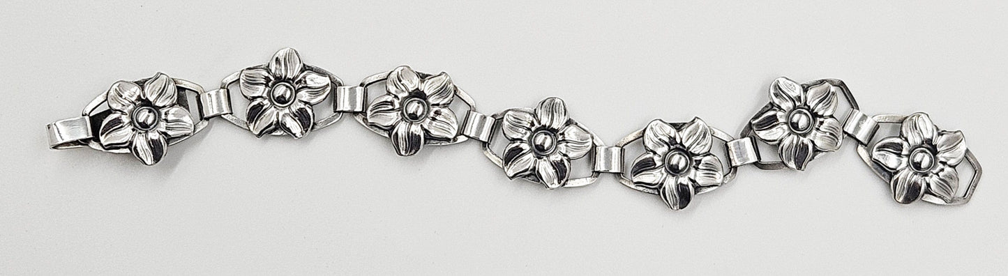 Munksgaard Jewelry Munksgaard Denmark Art Deco Flowers #270 Sterling Panel Links Bracelet