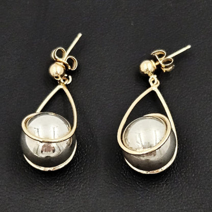 Nabco Jewelry Nabco 14k Yellow &amp; White Gold Modernist Long Drop Orbs Earrings