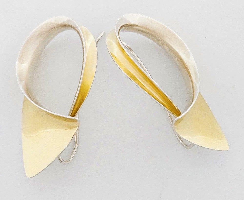 Nancy Linkin Jewelry Iconic Designer Nancy Linkin 3D Modernist Sterling 18k Gold XL Swirl Earrings