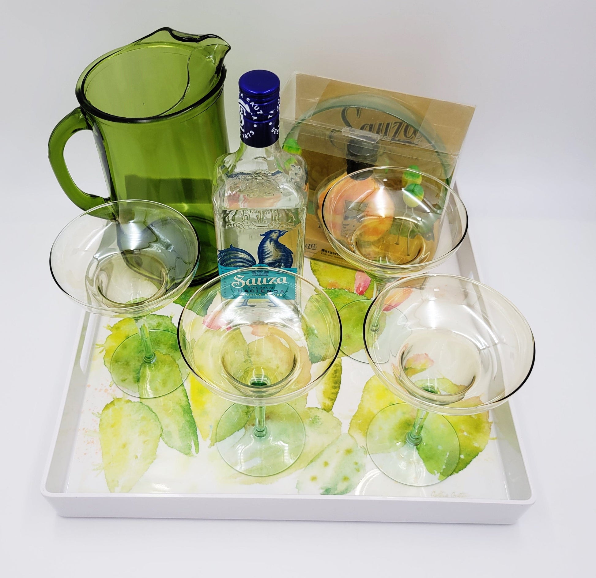 Nicole Miller Barware Curated Margarita Set Tray Chiller Glasses Pitcher Barware Set