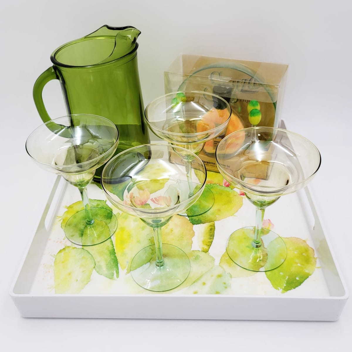 Nicole Miller Barware Curated Margarita Set Tray Chiller Glasses Pitcher Barware Set
