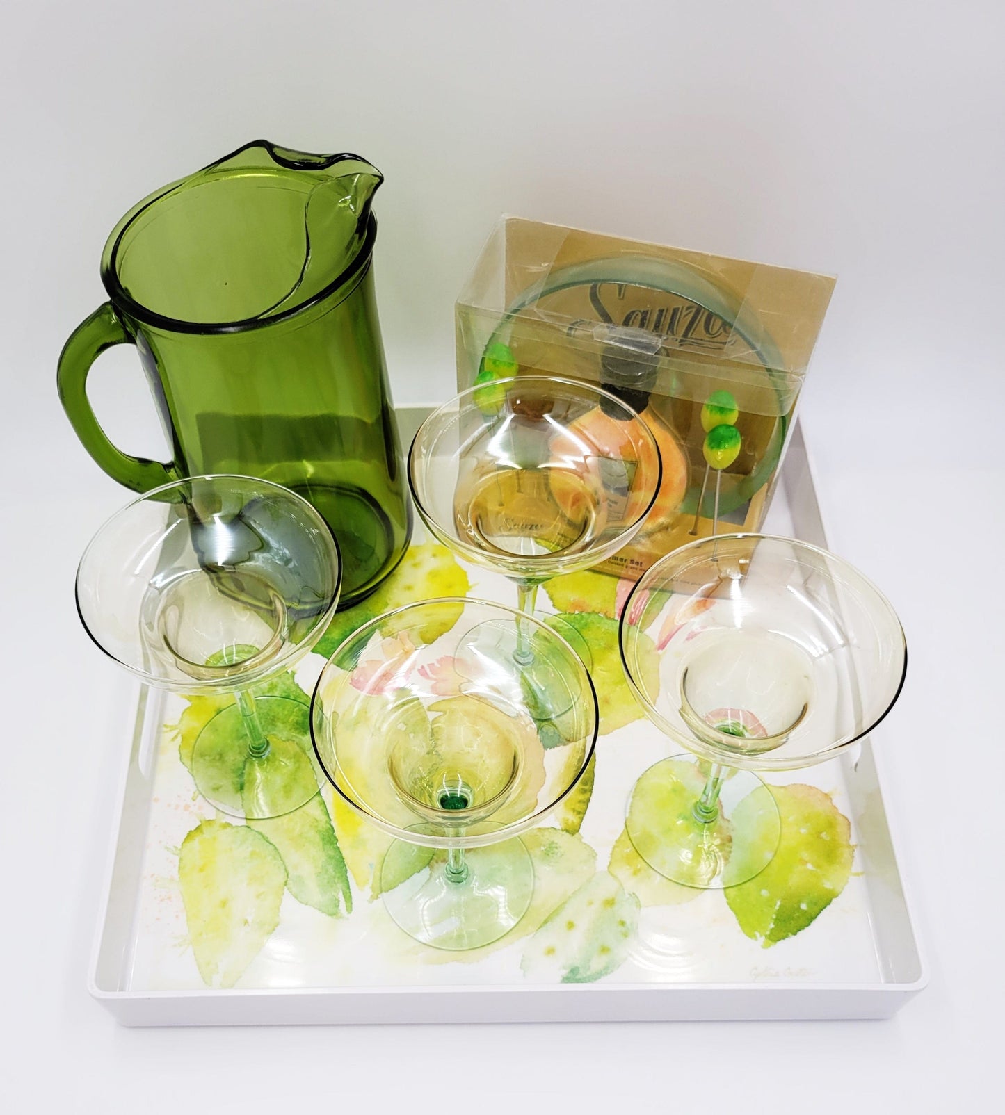 Nicole Miller Barware Curated Margarita Set Tray Chiller Glasses Pitcher Barware Set