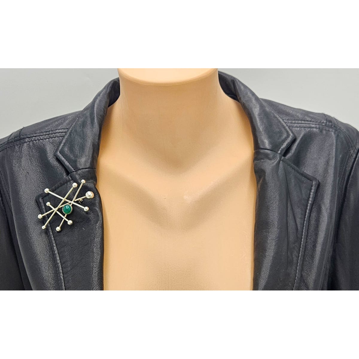 Niels Erik From Jewelry Danish Designer NE From Sterling &amp; Chrysoprase Modernist Brooch C 1950/60s