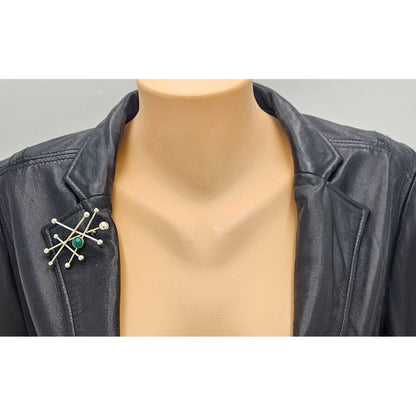 Niels Erik From Jewelry Danish Designer NE From Sterling &amp; Chrysoprase Modernist Brooch C 1950/60s