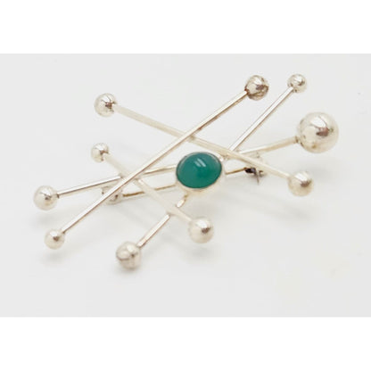 Niels Erik From Jewelry Danish Designer NE From Sterling &amp; Chrysoprase Modernist Brooch C 1950/60s