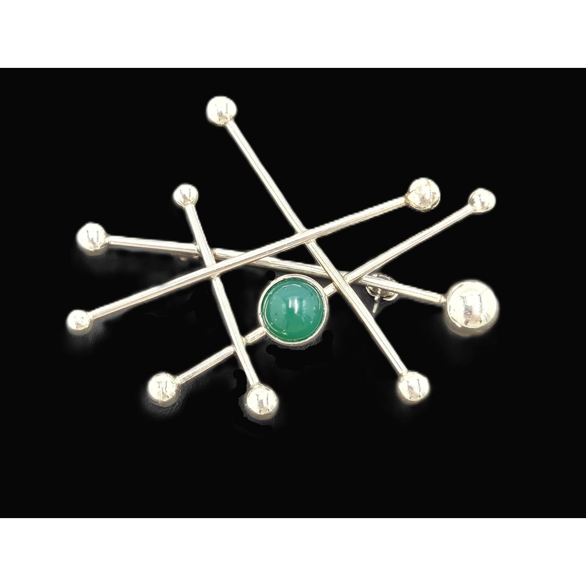 Niels Erik From Jewelry Danish Designer NE From Sterling &amp; Chrysoprase Modernist Brooch C 1950/60s