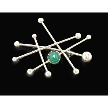 Niels Erik From Jewelry Danish Designer NE From Sterling &amp; Chrysoprase Modernist Brooch C 1950/60s