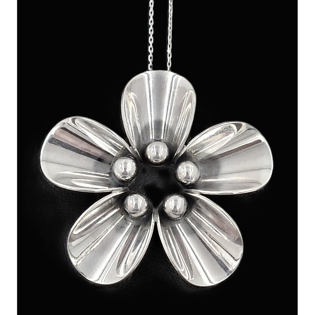 Niels Erik From Jewelry Danish Designer NE From Sterling Silver Sunflower Necklace Circa 1940/50s