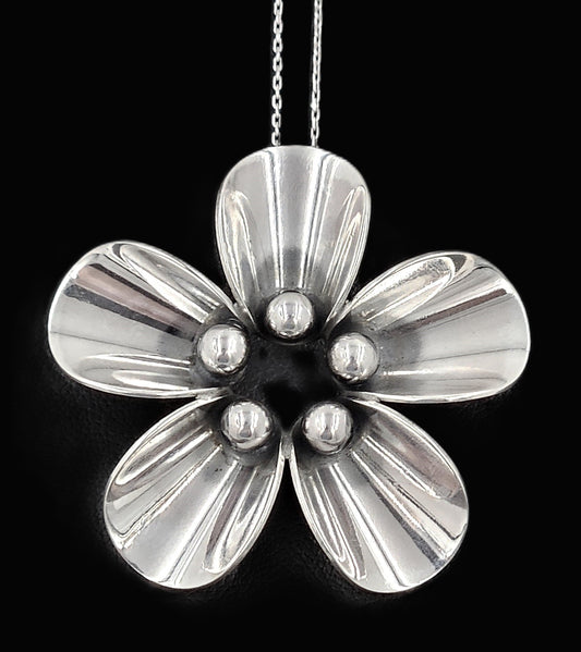 Niels Erik From Jewelry Danish Designer NE From Sterling Silver Sunflower Necklace Circa 1940/50s