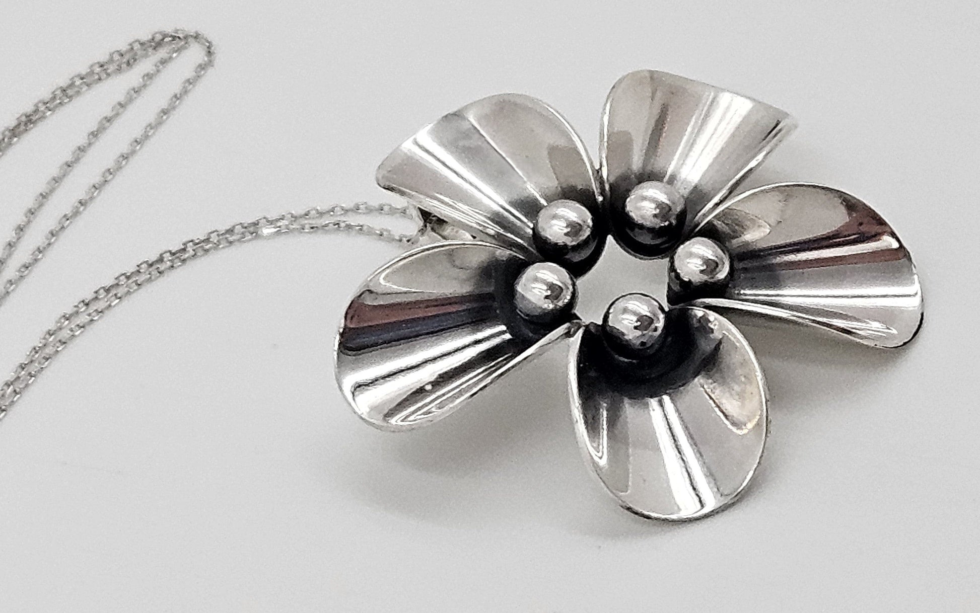 Niels Erik From Jewelry Danish Designer NE From Sterling Silver Sunflower Necklace Circa 1940/50s