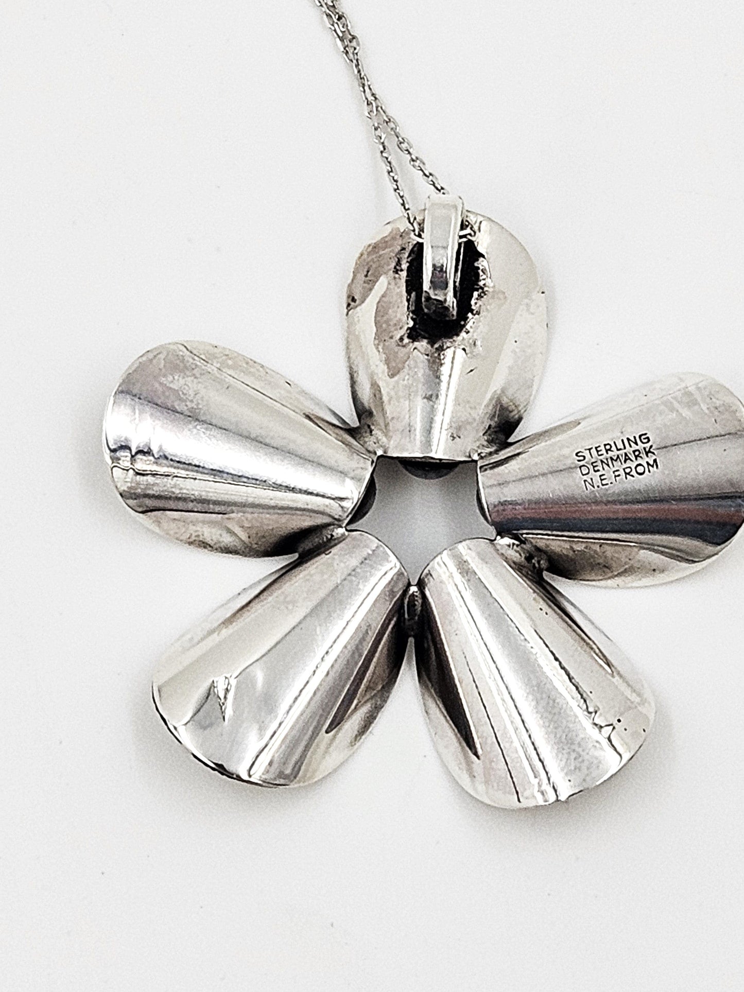 Niels Erik From Jewelry Danish Designer NE From Sterling Silver Sunflower Necklace Circa 1940/50s