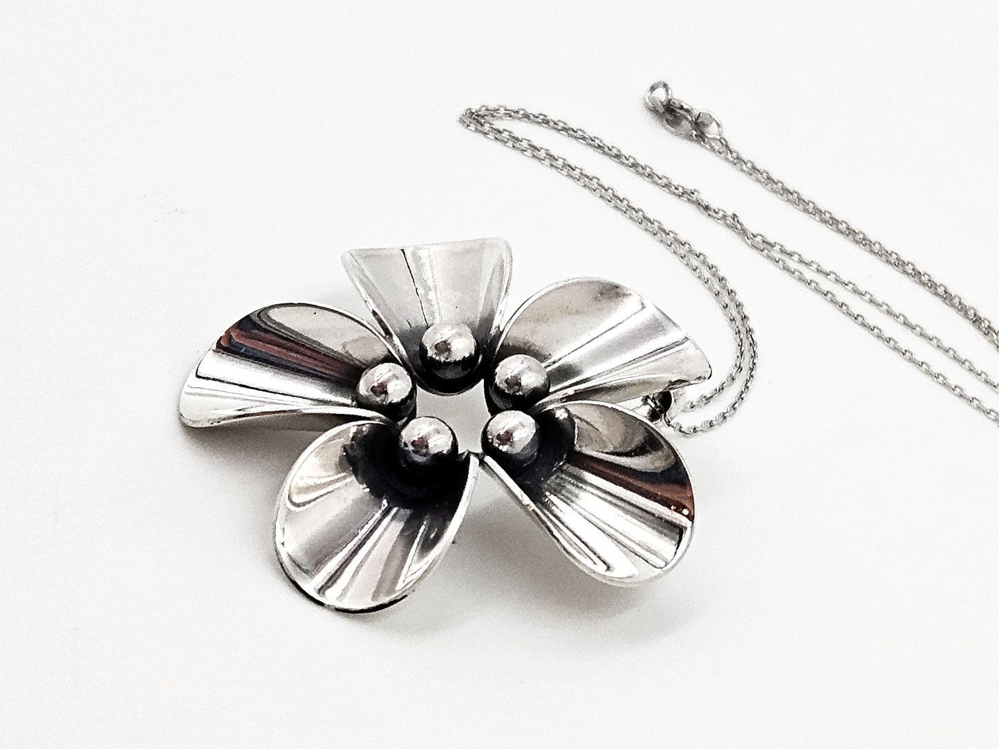 Niels Erik From Jewelry Danish Designer NE From Sterling Silver Sunflower Necklace Circa 1940/50s