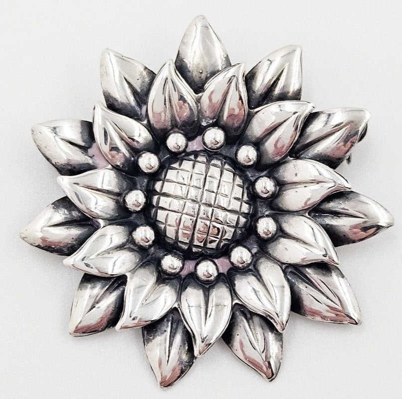 Niels Erik From Jewelry Danish Designer NE From Sterling Sunflower Brooch 1940/50s