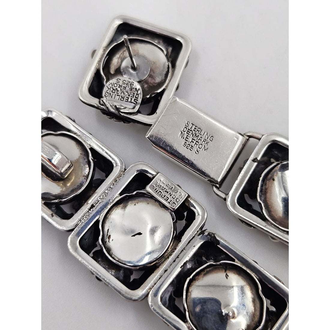 Niels Erik From Jewelry Danish NE From Sterling &amp; Black Onyx Flora Fauna Demi Parure Set 1940s