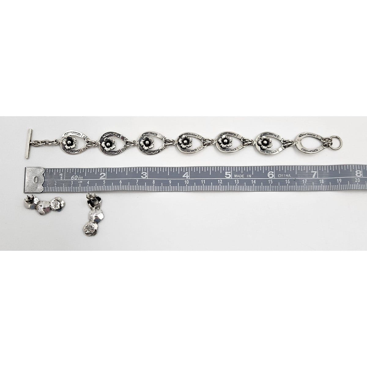 Niels Erik From Jewelry Danish NE From Sterling Horseshoes Flowers Links Demi Parure Set C. 1940&