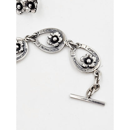 Niels Erik From Jewelry Danish NE From Sterling Horseshoes Flowers Links Demi Parure Set C. 1940&