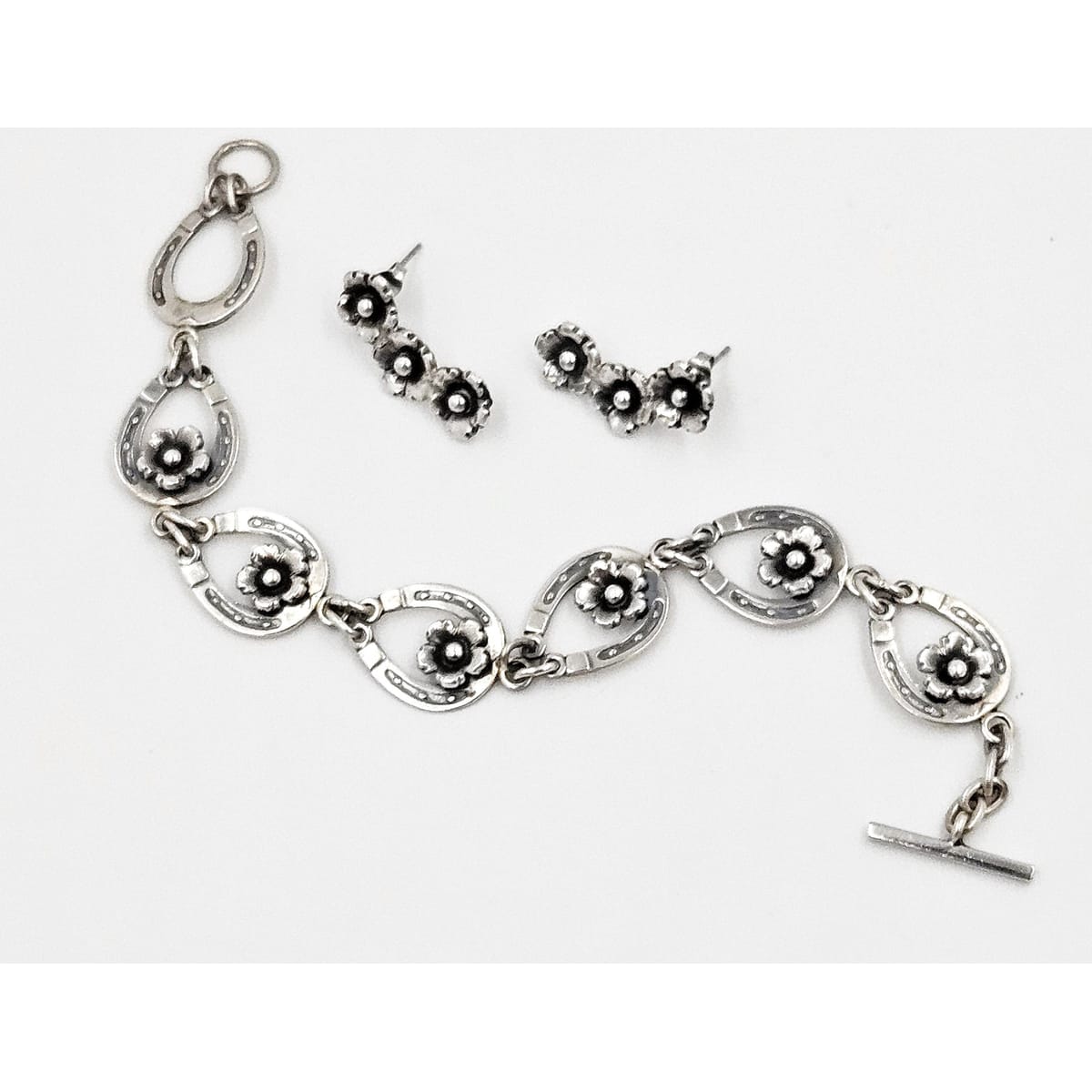 Niels Erik From Jewelry Danish NE From Sterling Horseshoes Flowers Links Demi Parure Set C. 1940&
