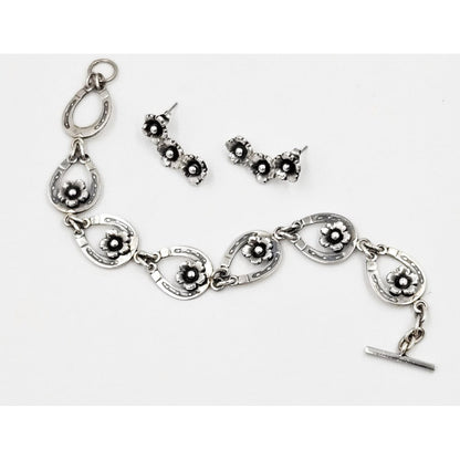 Niels Erik From Jewelry Danish NE From Sterling Horseshoes Flowers Links Demi Parure Set C. 1940&