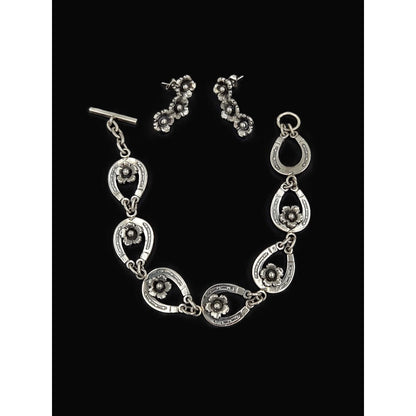 Niels Erik From Jewelry Danish NE From Sterling Horseshoes Flowers Links Demi Parure Set C. 1940&