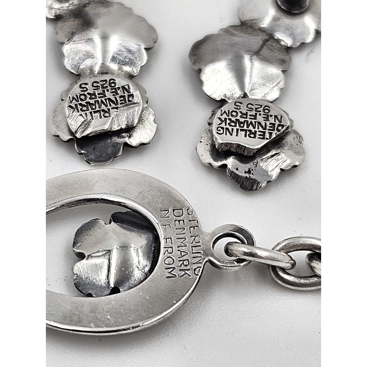 Niels Erik From Jewelry Danish NE From Sterling Horseshoes Flowers Links Demi Parure Set C. 1940&