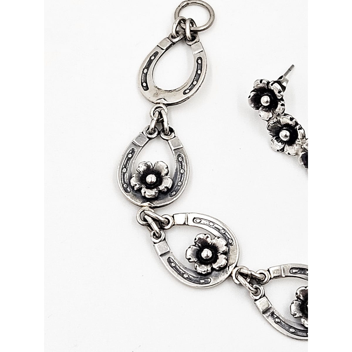 Niels Erik From Jewelry Danish NE From Sterling Horseshoes Flowers Links Demi Parure Set C. 1940&