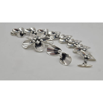 Niels Erik From Jewelry Danish NE From Sterling Modernist Flowers Demi Parure Set C. 1950s