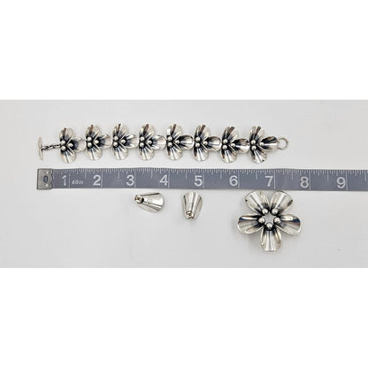 Niels Erik From Jewelry Danish NE From Sterling Modernist Flowers Demi Parure Set C. 1950s